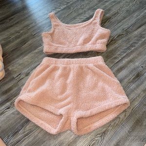Pink fuzzy matching set. Size small.